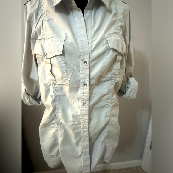 Express Light Gray Button Down Convertible Sleeve Shirt - Picture 2 of 5